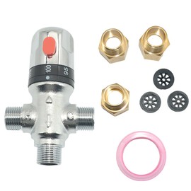 Megairon Thermostatic Mixing Valve,Solid Brass- Golden Thermostatic Shower Valve,1/2" NPT Thread Water Heater Mixing Valve for bathroom showers, solar systems and kitchen faucets,etc. (Silver)