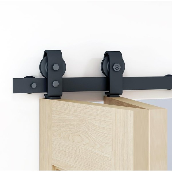 DIYHD 43" Bi-Folding Sliding Barn Door Hardware,Black Flat Track Top