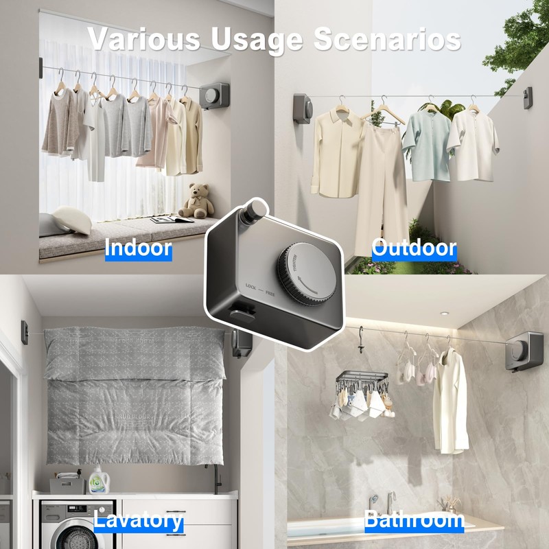 MUSTORN Retractable Clothesline Indoor, Non-Sagging Outdoor Clothes Line Retracting Heavy