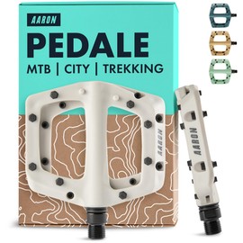 AARON Dirt MTB Plastic Pedals with Sealed Industrial Ball Bearings, Non-Slip with 8 Interchangeable Pins, Platform Bike Pedals for Dirt Bike, E-Bike, Downhill, Trekking, white