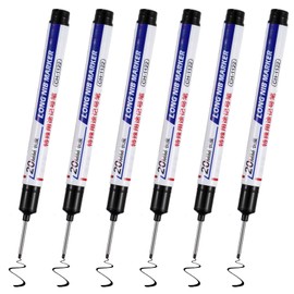 Bewudy 6 Stück Tieflochmarker 20mm, Extralange Spitze Bohrlochmarker Kunststoff Baustellenstifte Tieflochmarker für Holz Kunststoff Wand Metall Karton Baustellen Stift(Schwarz)