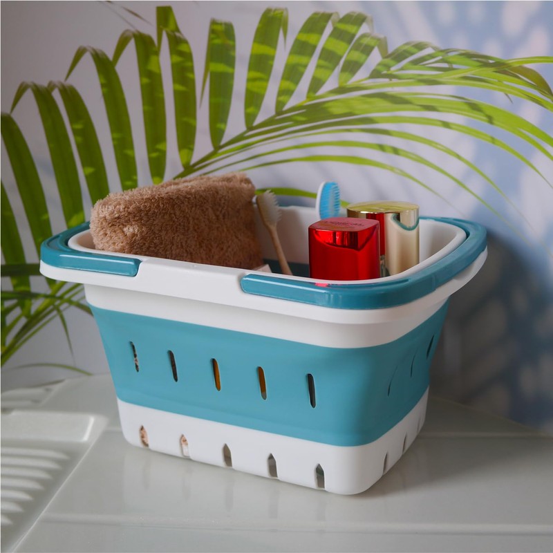 MINDFARGE Portable Folding Plastic Bath Caddy with Handle, Perforated, Travel