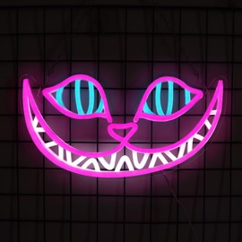 Cheshire Cat Neon Signs Alice in Wonderland Neon Light for Wall Art Decor, Smile Cat LED Lights for Dimmable LED Lights for Bedroom Man Cave Party Bar Background Decoration Birthday Gifts