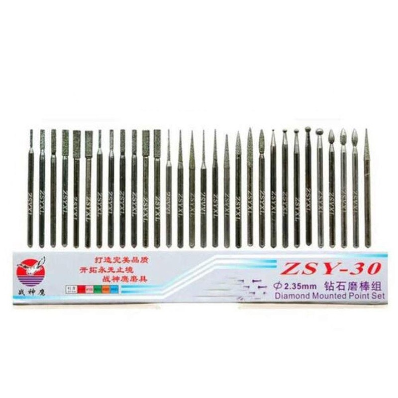 Gasea 30pcs 2.35mm Shank Diamond Coated Rotary Burr Drill Bits