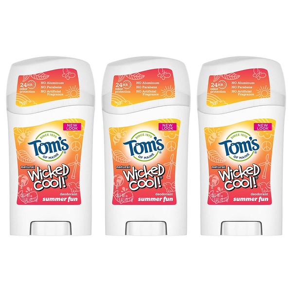 Tom's of Maine Aluminum- Free Wicked Cool Deodorant, Natural Deodorant, Toms Deodorant, Girls Summer Fun, 1.6 Ounce, 3-Pack