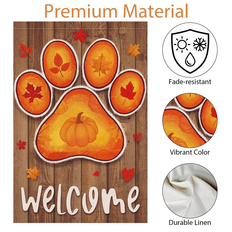 Wodison Dog Paw Fall Garden Flag 12x18 Double Sided Leaves