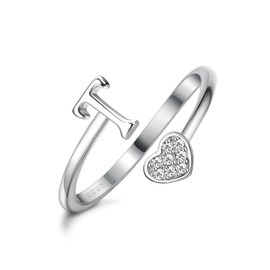 MILACOLATO 925 Sterling Silver Heart Initial Rings for Women Girls 18K Gold Plated Initial Heart Stackable Rings Adjustable Initial Rings for Teen Girls Cute Heart Alphabet Letter Rings