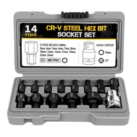 14 Pcs Hex Bit Socket Set 3-24mm Allen Key Wrench Head Tool Ratchet Inch Drive Screwdriver Hex Bit Socket