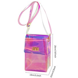 Holographic Clear Bag Stadium Approved - Iridescent Jelly Purse for Women, Neon Crossbody PVC Transparent Handbag with Strap (Pink)