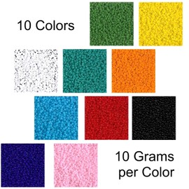 Set of 10 Colors - Miyuki Size 11/0 Round Seed Beads, 100 Grams - Basic Opaque Collection in Flip-Top Containers and Plastic Storage Box