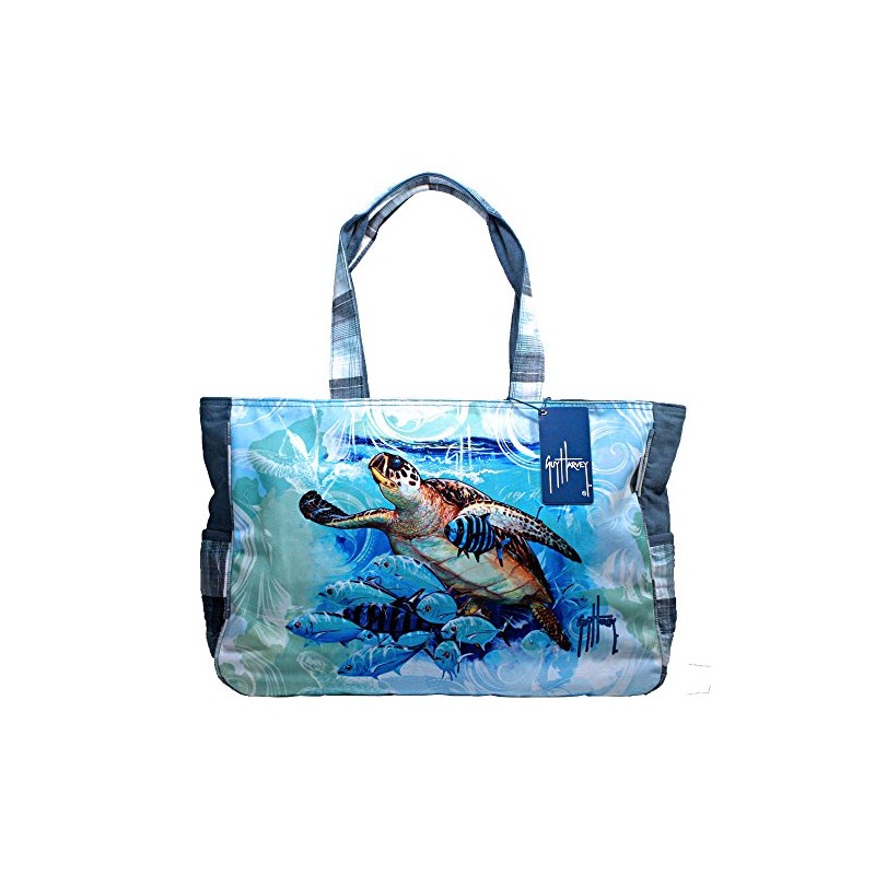 Guy Harvey Blue Ocean Sea Turtle Large Shoulder Beach Tote