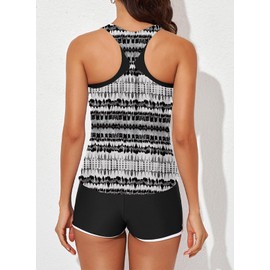 Aleumdr Womens Tankini Swimsuits Athletic Three Piece Tummy Control Bathing Suits with Shorts Modest Swimsuits for Women Black Large