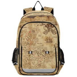 senya Backpack for Boys Girls, Retro Antique Pirates Adventure Treasure Map Compass Backpack Students Bookbag Daypack for School Primary Teens