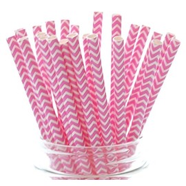 Fuchsia Hot Pink Zig Zag Straw - 25 Pack - Wedding Paper Party Straws, Princess Candy Striped Straws, Pink Drinking Straws