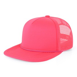 CHOK.LIDS Flat Bill Foam Top Hats for Men and Women Adjustable Snapback Trucker Hat Trendy Color Flat Brim Mesh Baseball Cap (Neon Pink)