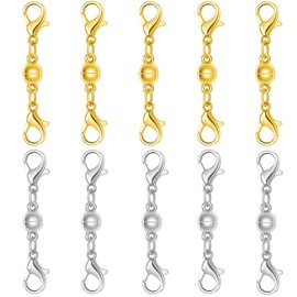 Magnetic Necklace Clasps and Closures, S925 Sterling Silver Magnetic Clasp Converter, Double Lobster Clasp Design (10pcs Gold Silver)