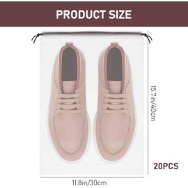 20 Pieces Clear Travel Shoe Bag for Suitcase Packing, Large 15.7x11.8 inch Travel Shoe Bag Portable Translucent Shoe Storage Bag with Drawstring, Waterproof Travel Shoe Storage Bag Storage Bag