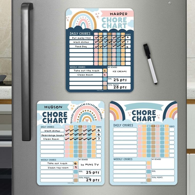 Hadley Designs Chore Charts Set of 3 for Multiple Kids:_Boho