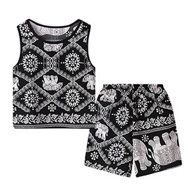 Girl Baby Outfit Toddlers Kids Girls Boys Fashional Floral 3D Prints Sleeveless Vest Top Short (Black, 3-4 Years)