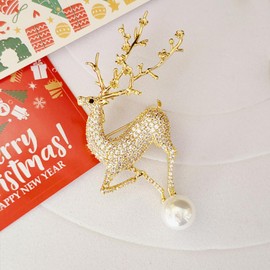 GKDFK Gold Deer Brooches and Pins for Women Crystal Rhinestone Brooch Animal Elk Jewelry Lapel Pins Dress Jacket Suit Collar Costume Accessory Christmas Birthday Holiday Gift