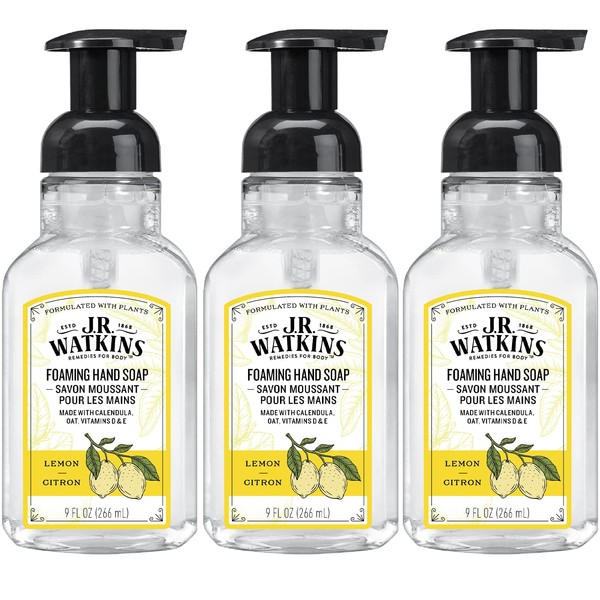 J.R. Watkins Foaming Hand Soap For Bathroom or Kitchen, Scented, USA Made And Cruelty Free, 9 Fl Oz, Lemon, 3 Pack