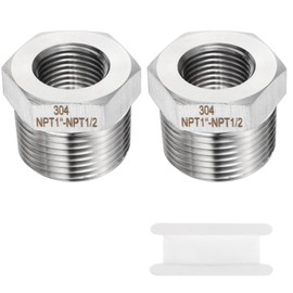 sourcing map 2pcs Stainless Steel Pipe Fitting 1/2" NPT Female x 1" NPT Male Reducer Hex Bushing Pipe Adapter Fittings Reducing Cast Pipe Connector for Water Oil Gas Tub