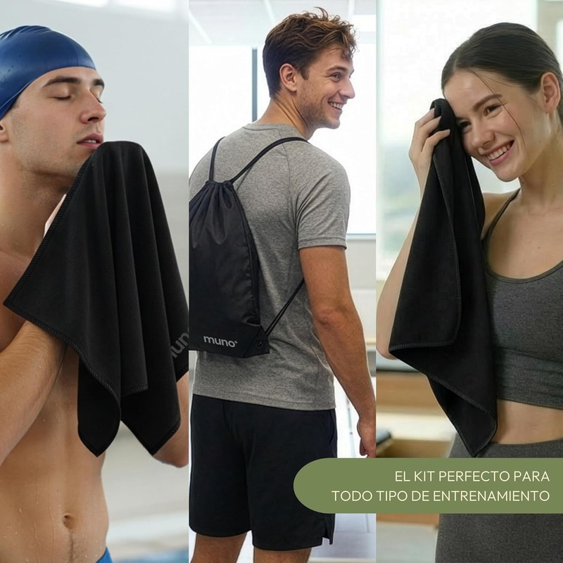muno+ Toalla Microfibra para Gimnasio 65×39 cm – Pack de