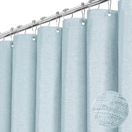 BTTN Extra Long Shower Curtain - 72x96 Inch Long Linen Textured Heavy Duty Fabric Shower Curtain Set with 12 Plastic Hooks, Tall Decorative Neutral Waterproof Shower Curtains for Bathroom, Fog Blue