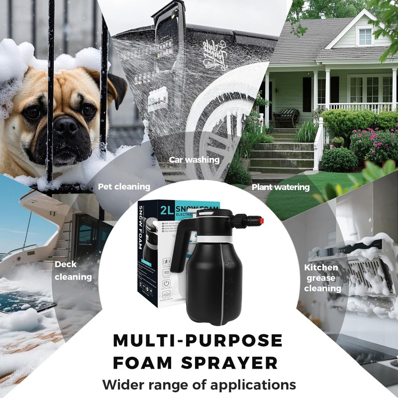 Electric Foam Sprayer,2L Portable Rechargeable Cordless Pressurized Spray Foam Cannon,