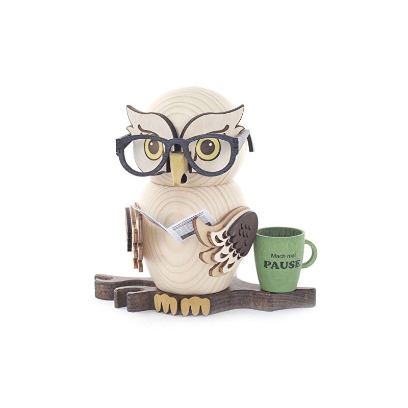 Drechslerei Kuhnert Smoke Figure / Incense Figure Owl with Glasses