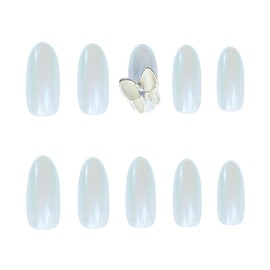Xerling 24Pcs Ballerina Fake Nails Glossy 3D Silver Gold Butterfly Glitter Bling Long Fake Nails Full Cover Acrylic False Nails for Women and Girls Jelly Gel Nails Art Tips (Blue)