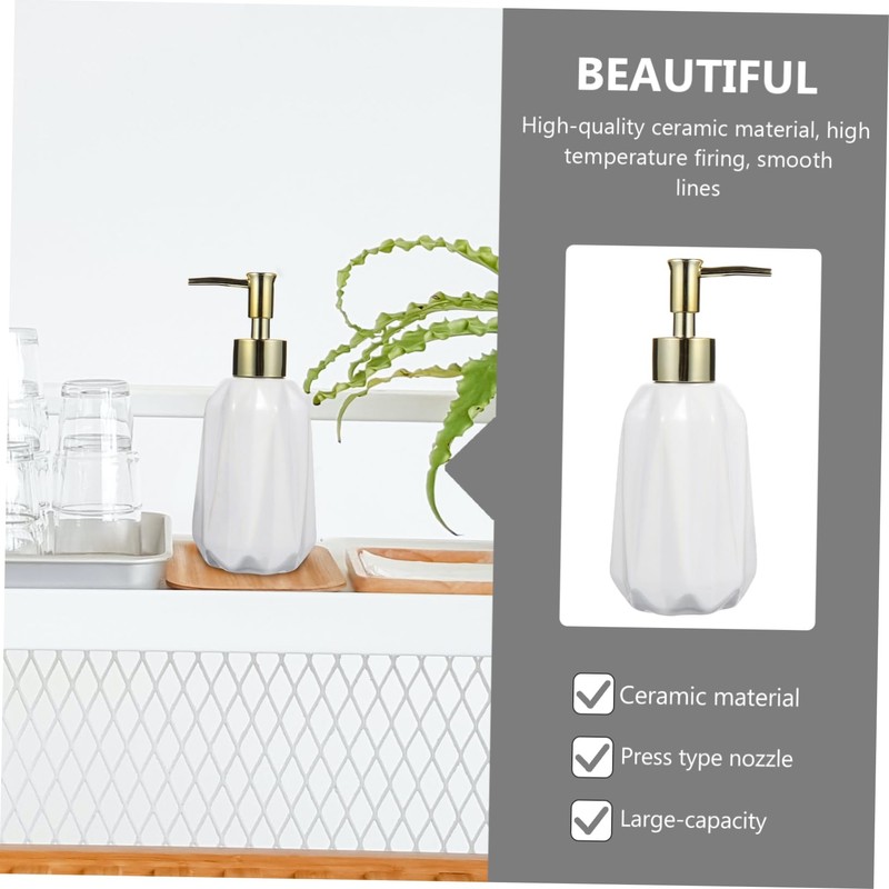 IWOWHERO Ceramic Refillable Lotion Dispenser Bottle White Press Pump Capacity