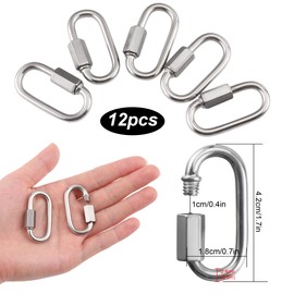 12 x Diameter 4 mm Stainless Steel Screw Connectors Quick Connect Carabiner Hooks Made of Stainless Steel Robust Oval D-Shape Locking Clips for Outdoor/Indoor Use Camping and Hiking