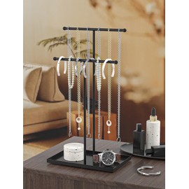 Ausalivan Necklace Organizers Holder, Small Jewelry Display Stand for Women, Men and Vendors, Long Necklace Organizer, Multi-Functional Bracelet Hanger, Space Saving Design (2 Tier Black)