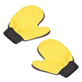 Nicear 2-Pack Chenille Cleaning Mitts Microfiber Multi-Surface Gloves for Car Dishes Windows and Blinds 9x8 Inch Dust Removal Washing Mitts (Yellow/Gray Coral Fleece)