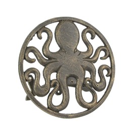 Cast Iron 12 inch Octopus Decorative Wall Mounted Hanging Garden Hose Hanger Bronze Finish - 125 ft Hose Holder Capacity - Nautical Sea Life Outdoor Décor