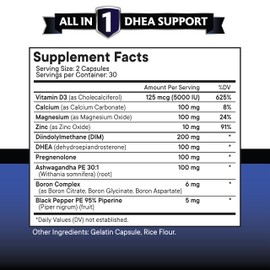 NEW AGE DHEA Supplement - Pregnenolone for Men & Women with DIM, Ashwagandha, Boron, Calcium, Magnesium, Zinc, Vitamin D3 5000iu - Support Capsules - 120 Count