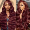 Ruaswey 28 Inch Reddish Brown Lace Front Wigs Human Hair Brown Body Wave Lace Front Wigs Human Hair Pre Plucked Brown Wig Human Hair 13x4 HD Colored Frontal Wigs Human Hair 33# Brown Human Hair Wig