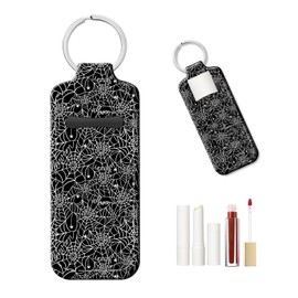 PLKTJOSA Lip Balm Keychain Holder - Stocking Stuffer Gift for Women, Chapstick Holder with Carabiner Clip(Spider Web On Black Background)