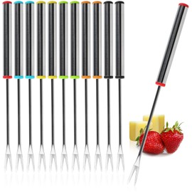 COM-FOUR® 12 x Fondue Forks Made of Stainless Steel - Dishwasher-Safe Fondue Cutlery - Skewers with Stainless Steel Handle and Coloured Cap - Dipping Forks (Pack of 12 - Colourful)