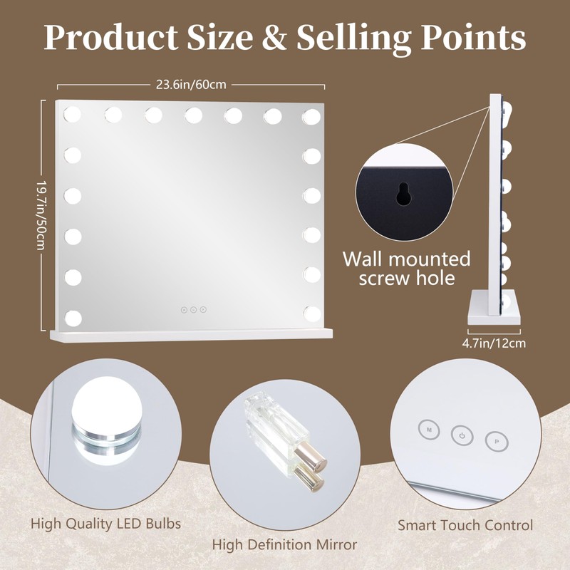 NUSVAN Vanity Mirror with Lights,Makeup Mirror with 17 Dimmable LED