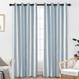 DriftAway Chris Vertical Striped Pattern Linen Blend Lined Thermal Insulated Blackout and Room Darkening Linen Curtains for Farmhouse Printed 2 Panels 52 Inch by 96 Inch Jean Navy Curtain