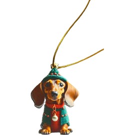 Dog with Green Hat and Red Sweater Christmas Ornament (Style 1, One Size)