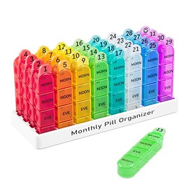 Daviky- Pastillero mensual para 4 tomas al día, pastillero de 30 días con pastillero diario, pastillero mensual, contenedor de pastillas para 31 días para guardar suplementos y medicamentos.