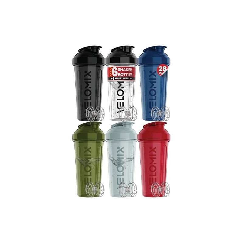 VELOMIX -6 PACK- 28 oz Protein Shaker Bottle for Protein