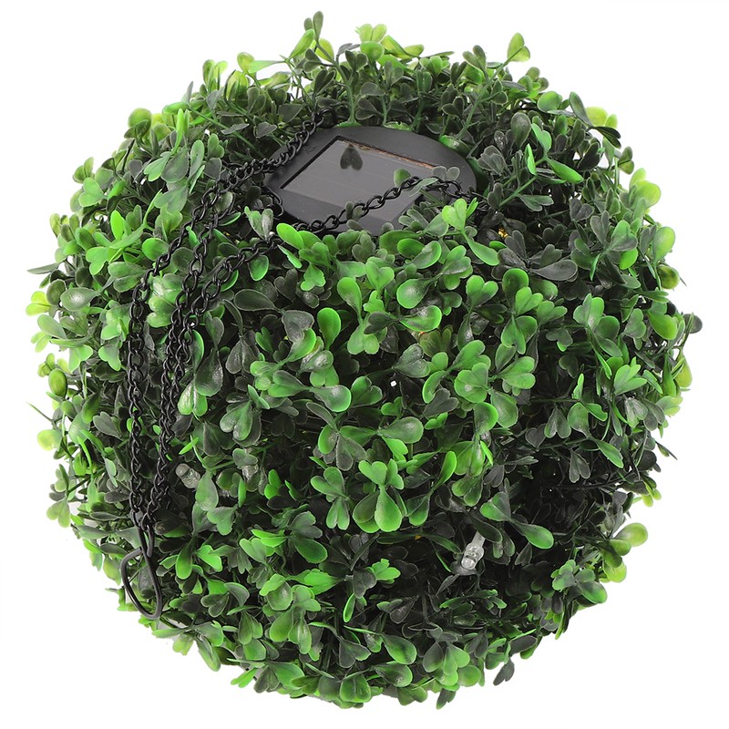 Solar LED Rattan Ball Lights Hanging Simulation Plastic Green Leaves