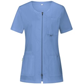 B-well Stella Tunics Women's Care Clothing Women's Slip-On Jacket with Zip Kasaks Elderly Care Women Short Sleeve 4 Pockets, lightblue