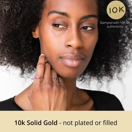 MAX + STONE Solid 10k Gold Journey Real Ruby Ring for Women | Genuine Red Ruby Gemstone Ring | Dainty July Birthstone Ring for Women | Yellow Gold Statement Ring with Ruby Gemstones Size 6