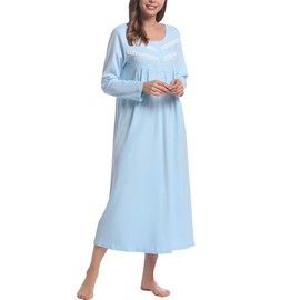 Joyaria Double Brushed Thick Nightgown Winter Pure Cotton Flannel Pajama/PJ Gowns (Light Blue, X-Large)