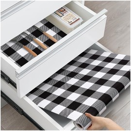 ALIUNI Drawer and Shelf Liner, Non-Slip Kitchen Cabinet Liners Non-Adhesive Thick Strong Grip Waterproof Washable Mats Protect Dresser Shelves Cupboard Bathroom Cabinets, Buffalo Plaid, 18 in X 10 FT